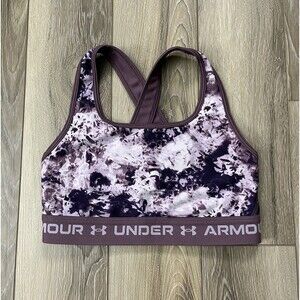 UNDER ARMOUR Purple Printed Crossback Mid Compression Sports Bra Women’s Sz S